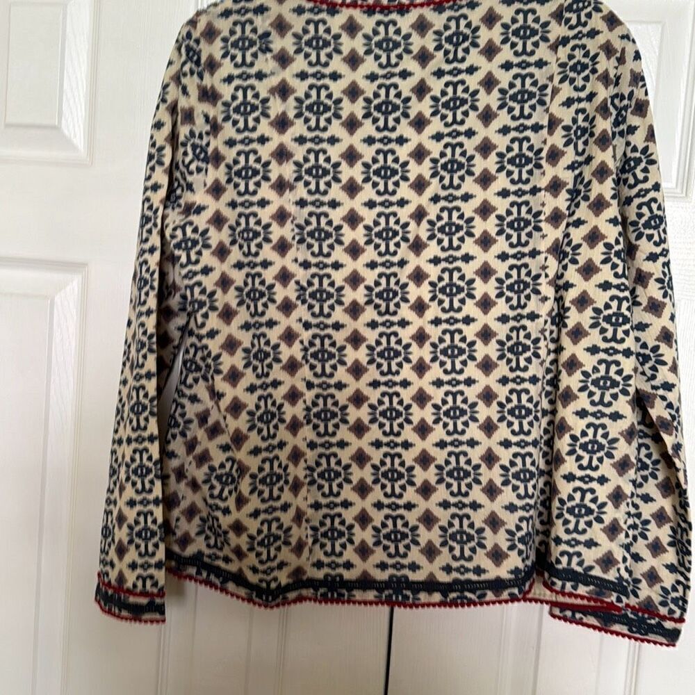Indigo Moon Tan and Blue Patterned, Embellished Jacket, Size M, NWT - Picture 9 of 13